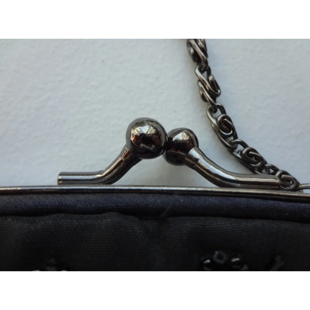 Elegant Black‎ Beaded Evening Bag Clutch Purse Chain Strap Party Formal